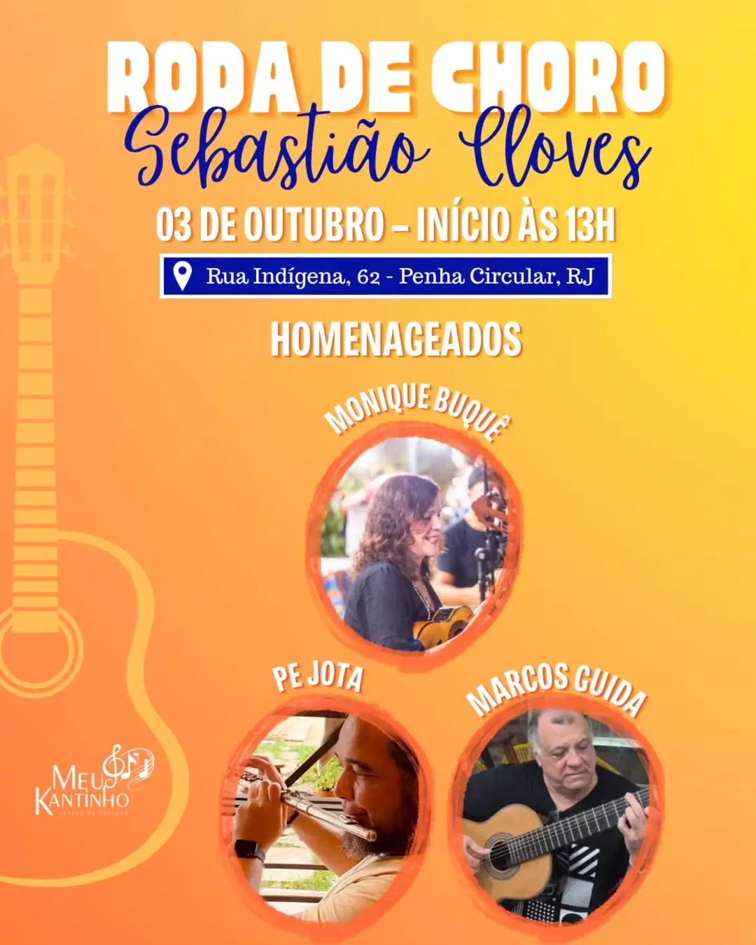 Flyer de Monique Buquê Aer Niq, Pê Jota e Marcos Guida