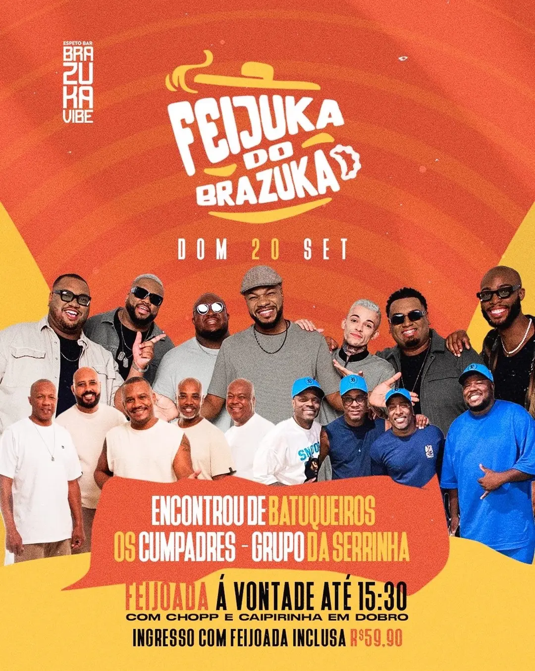 Flyer de EDB, Grupo da Serrinha e mais 4 artistas