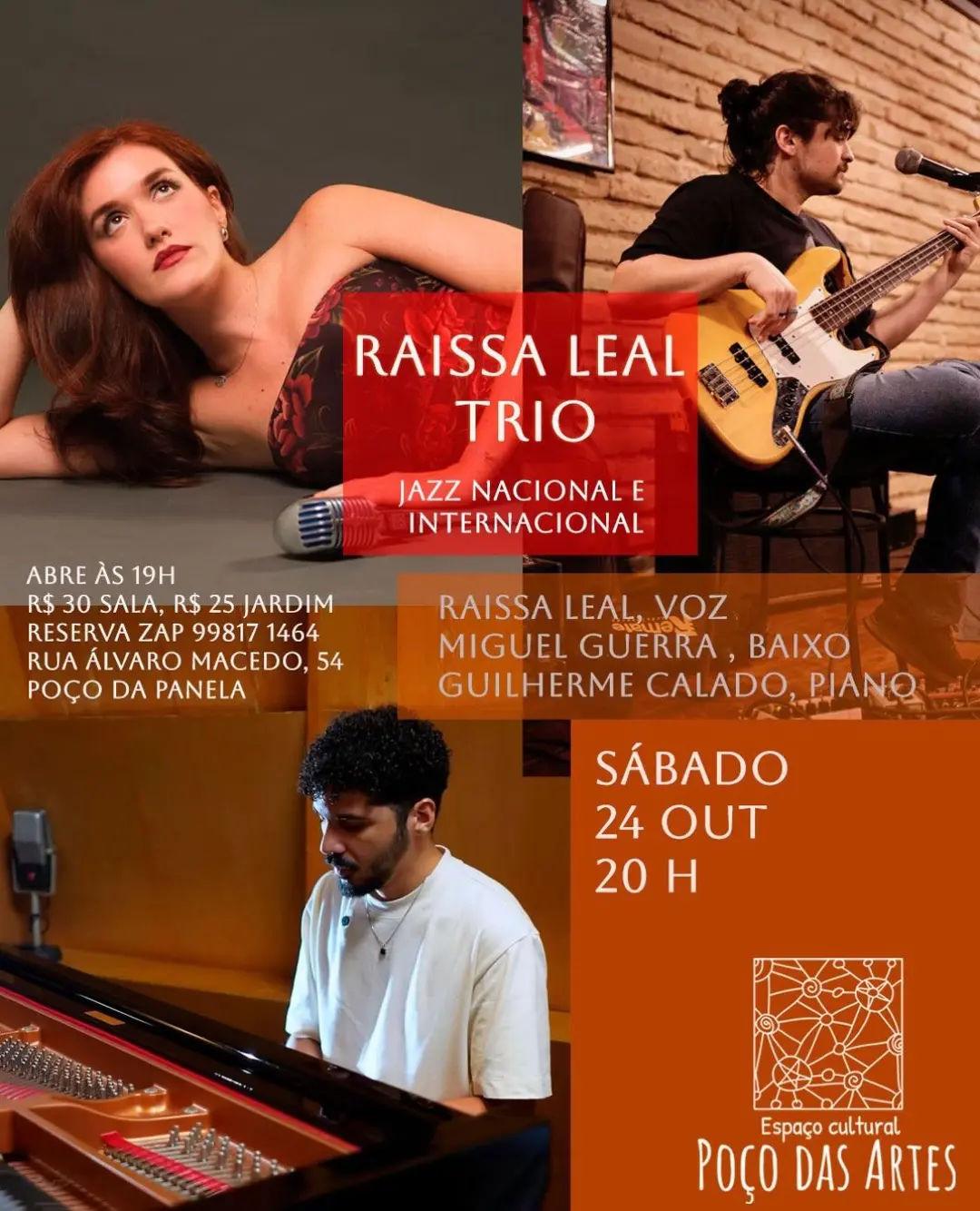 Flyer de Guilherme Calado, Raíssa Leal Trio e Miguel Guerra