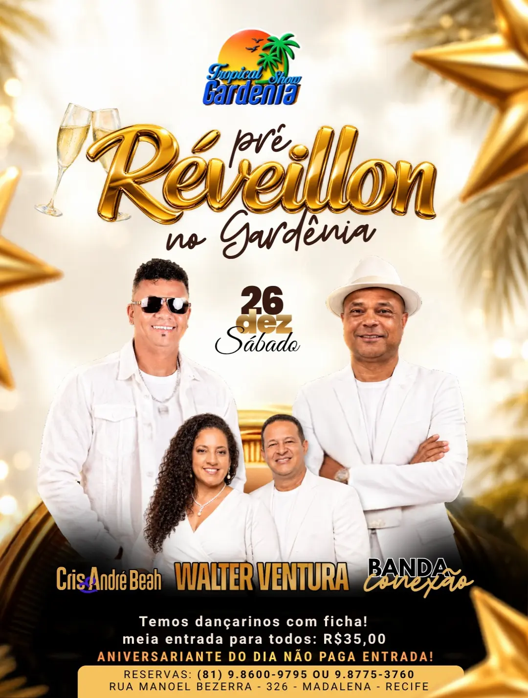 Flyer de Walter Ventura, Banda Conexão e Cris André & Beth
