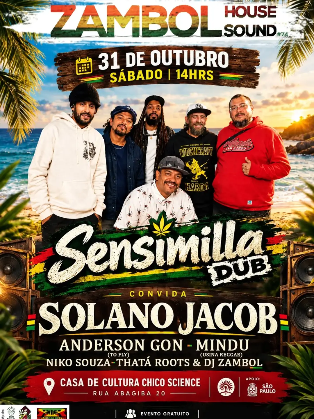 Flyer de DJ Zambol, Anderson Gon, Solano Jacob e mais 3 artistas