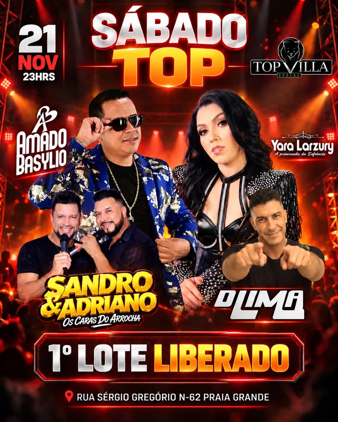 Flyer de Dlima, Amado Basylio, Yara Larzury e Sandro & Adriano
