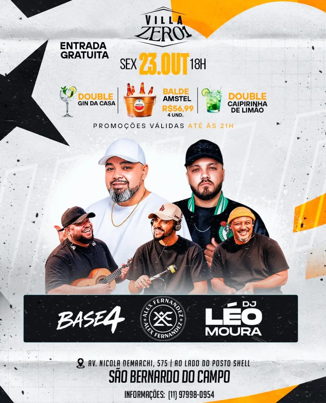 Flyer de Alex Fernandez, Grupo Base 4 e DJ Léo Moura