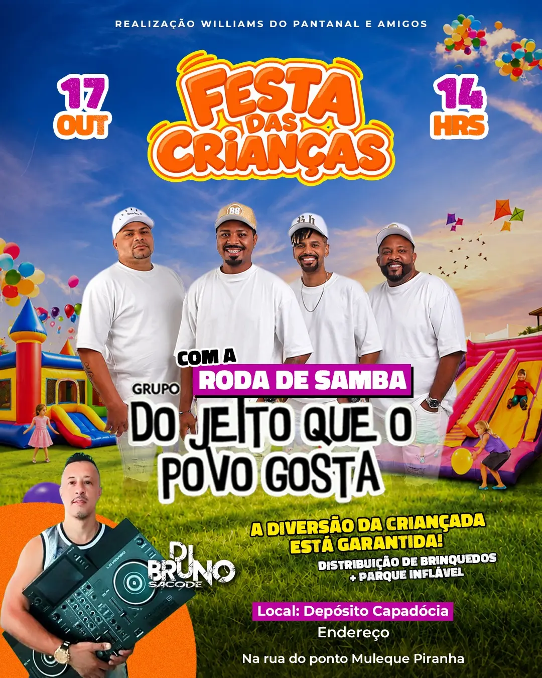 Flyer de Grupo do Jeito que o Povo Gosta e DJ Bruno Sacode