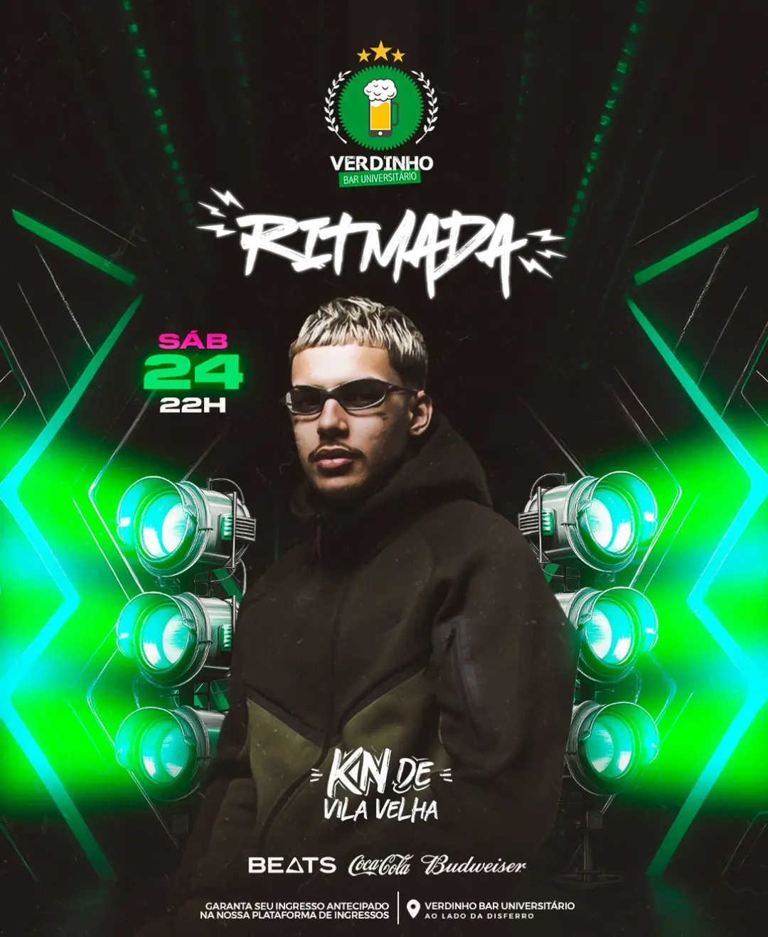 Flyer de KN de Vila Velha, Rodrigo Mag, Sechim e mais 4 artistas