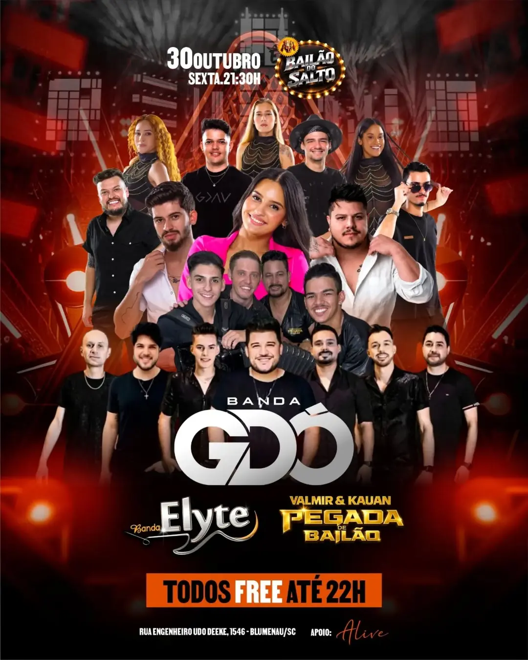 Flyer de Banda Elyte, Banda GDÓ, Valmir & Kauan e Grupo Gurizada