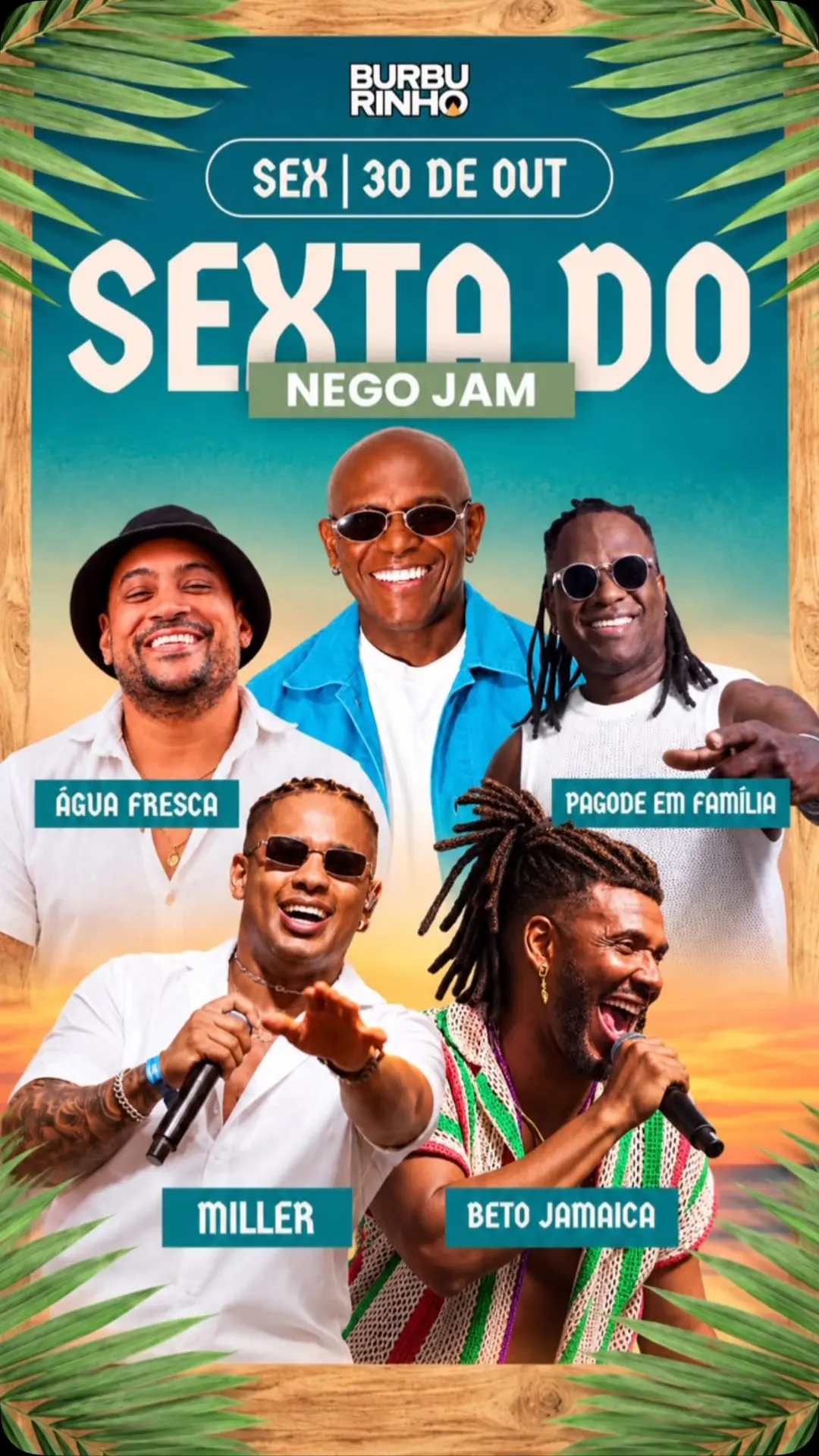 Flyer de Água Fresca, Beto Jamaica, Miller e Pagode em Família