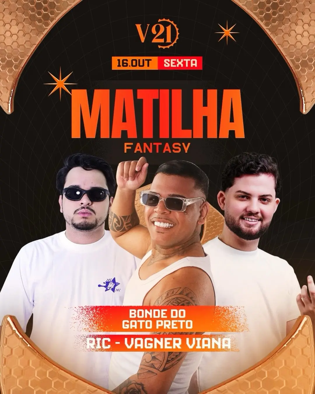 Flyer de Vagner Vianna, Ric, Bonde do Gato Preto e RIC
