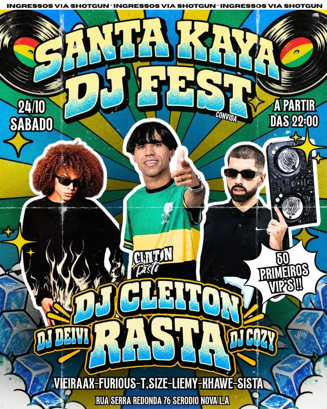 Flyer de Santa Kaya Sound System, DJ Cozy e mais 3 artistas