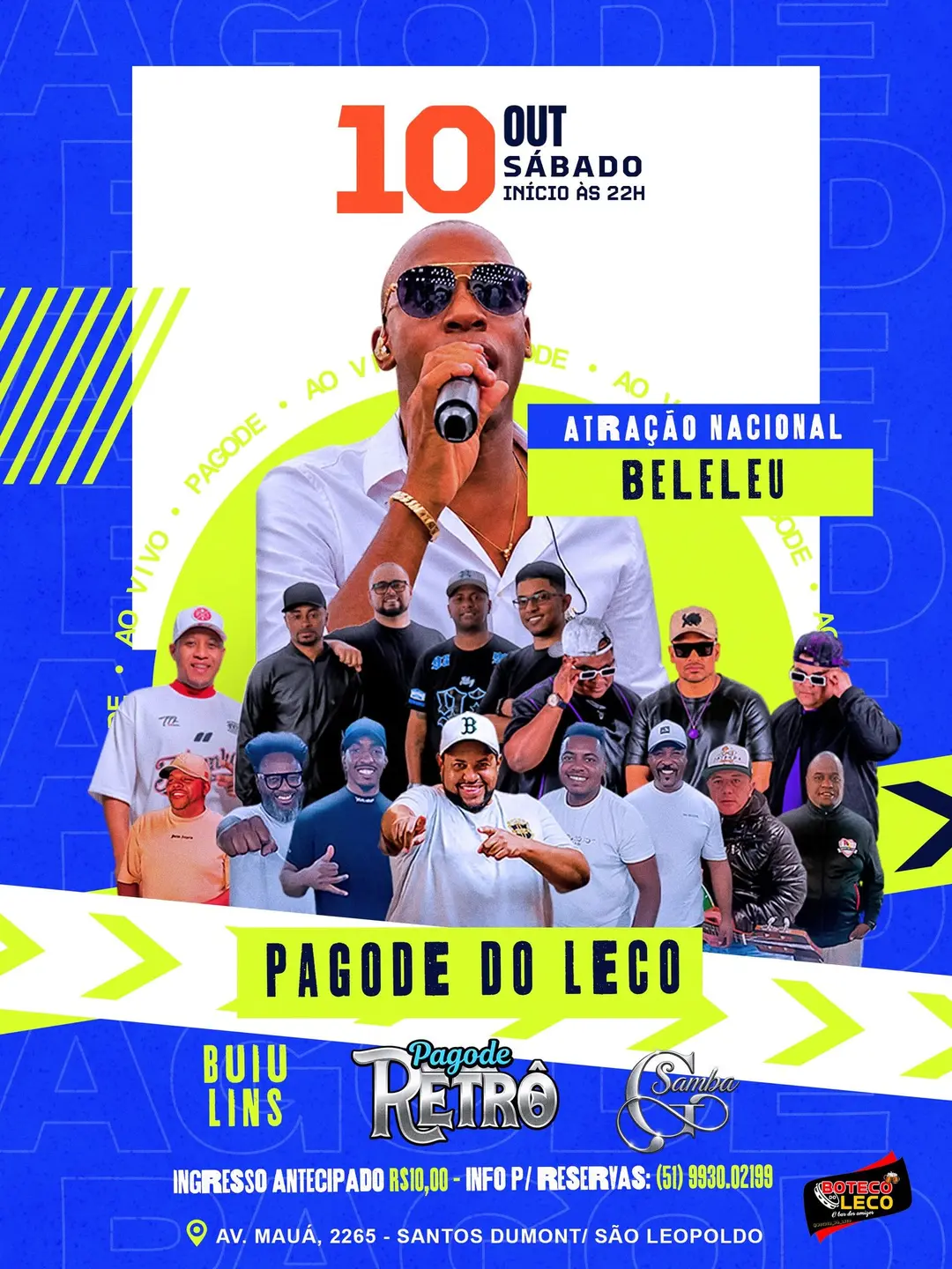 Flyer de Samba G, Vibe Retrô, Pagode do Leco e Buiulins