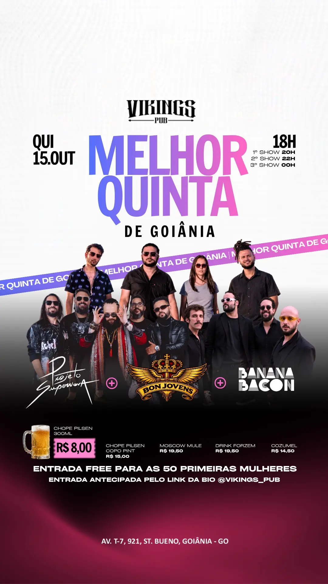 Flyer de Projeto Supernova, Banda Bon Jovens e Banana Bacon