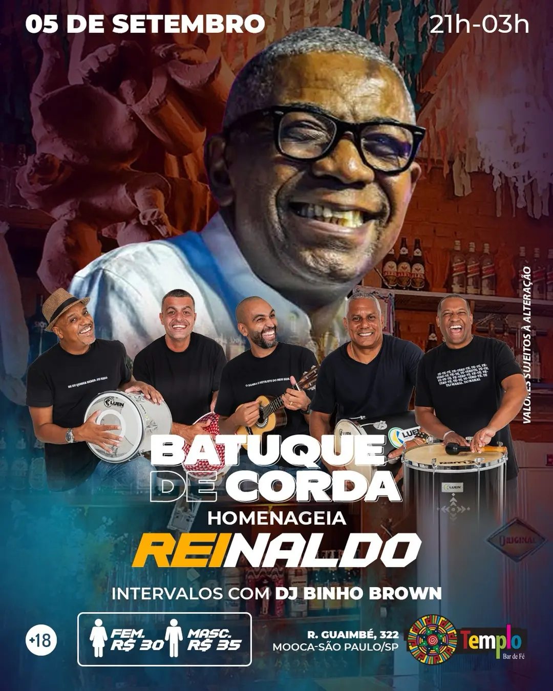 Flyer de Batuque de Corda, DJ Binho Brown e mais 3 artistas