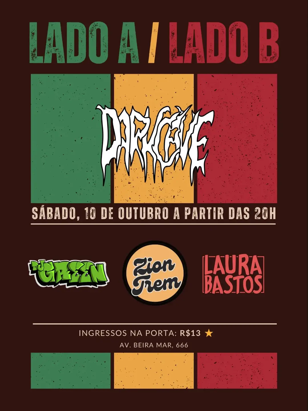 Flyer de Zion Trem, DJ Laura Bastos e Dj Green