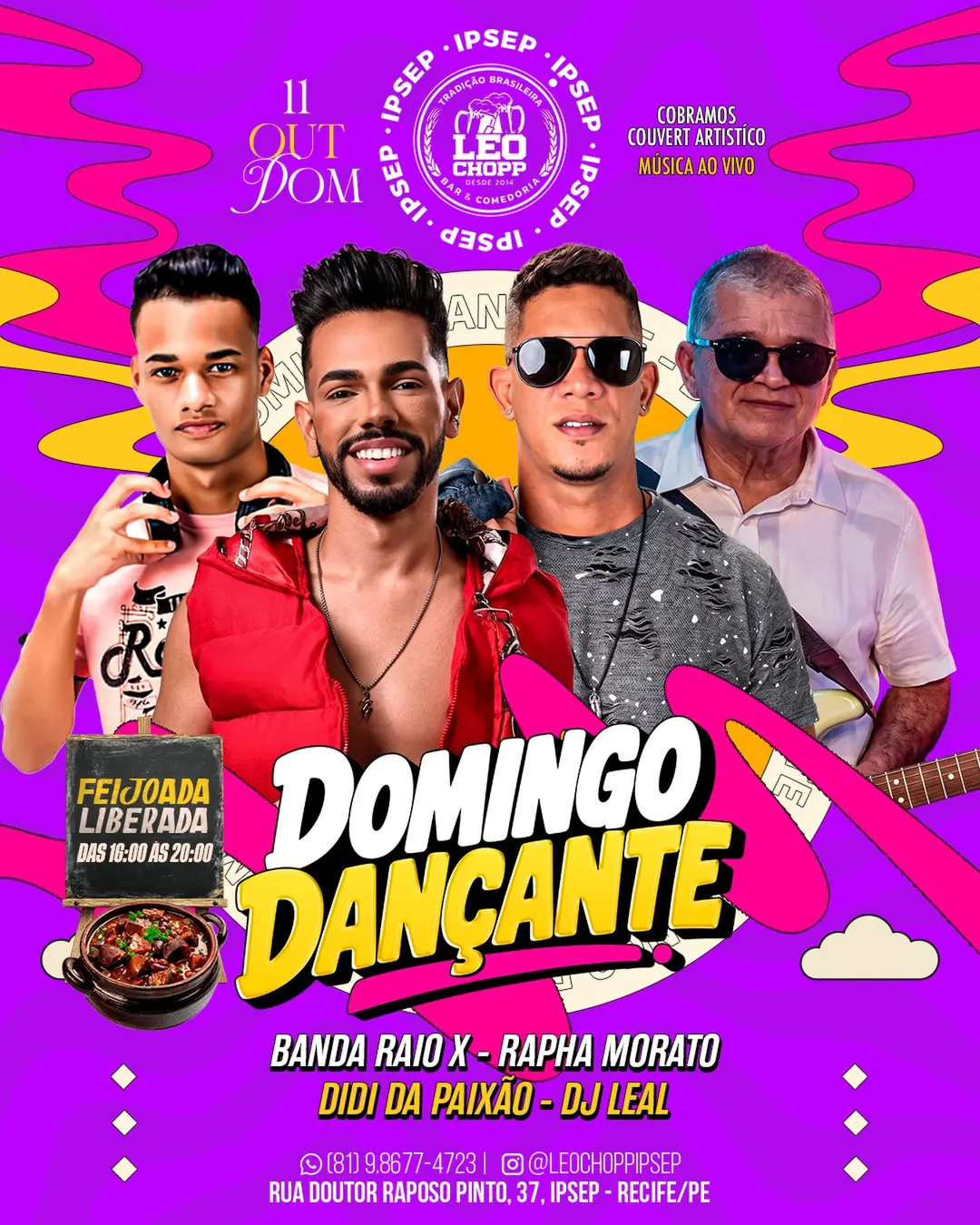 Flyer de Banda Raio X, Rapha Morato, Didi da Paixão e DJ Leal