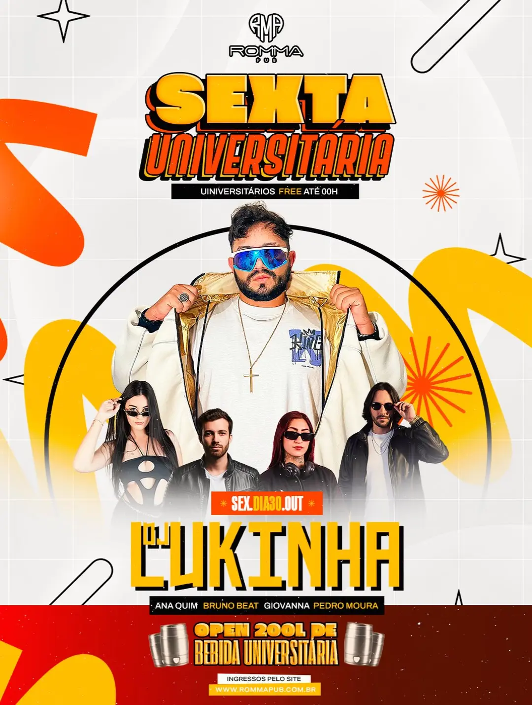 Flyer de DJ Lukinha, Ana Quim, Bruno Beat e mais 2 artistas