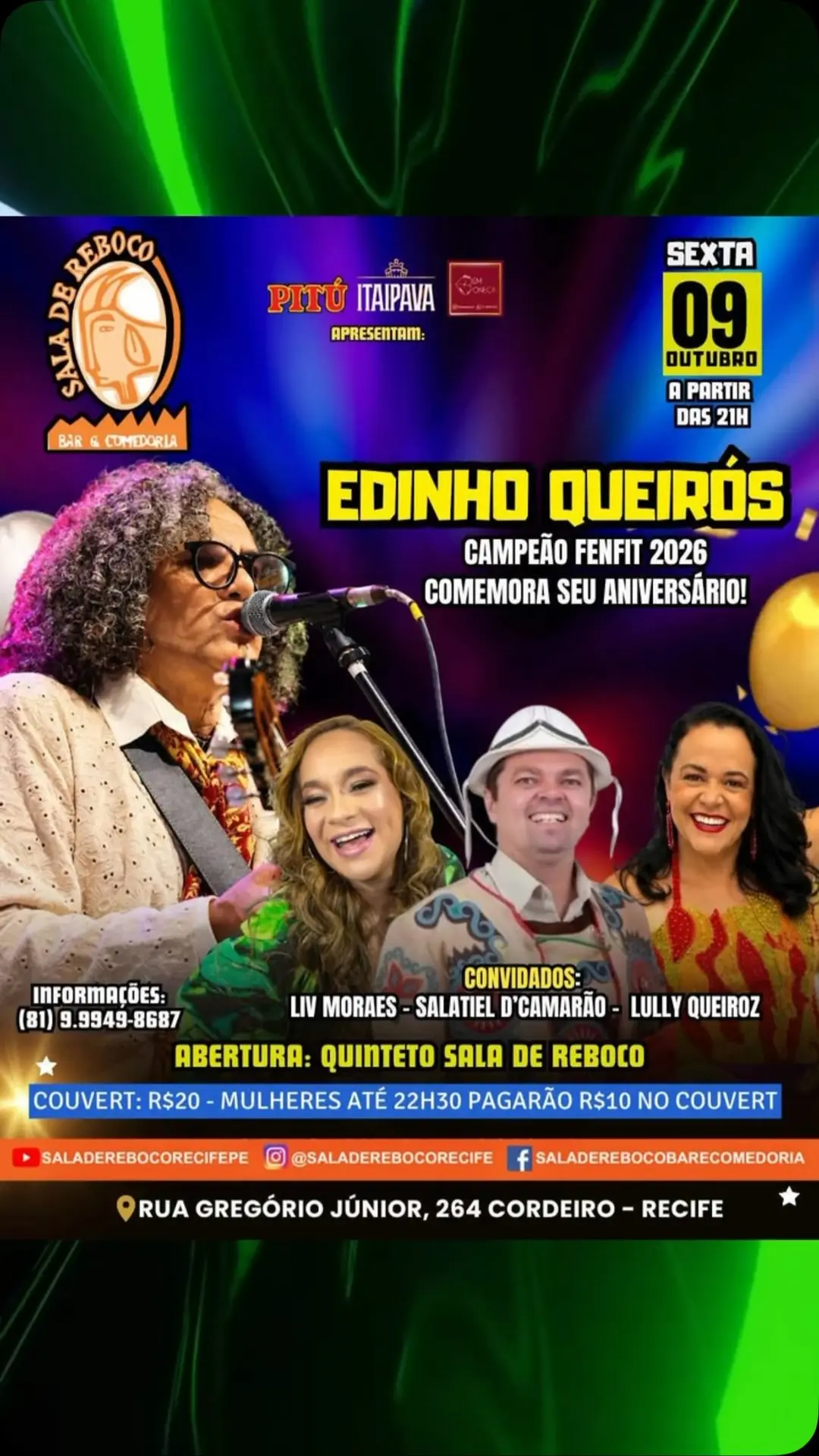 Flyer de Salatiel D'Camarão, Edinho Queirós e mais 3 artistas