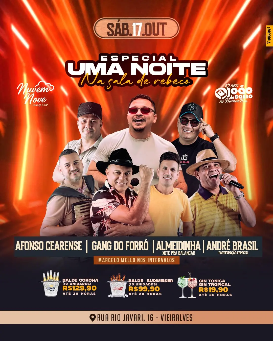 Flyer de Marcelo Mello, Afonso Cearense e mais 3 artistas