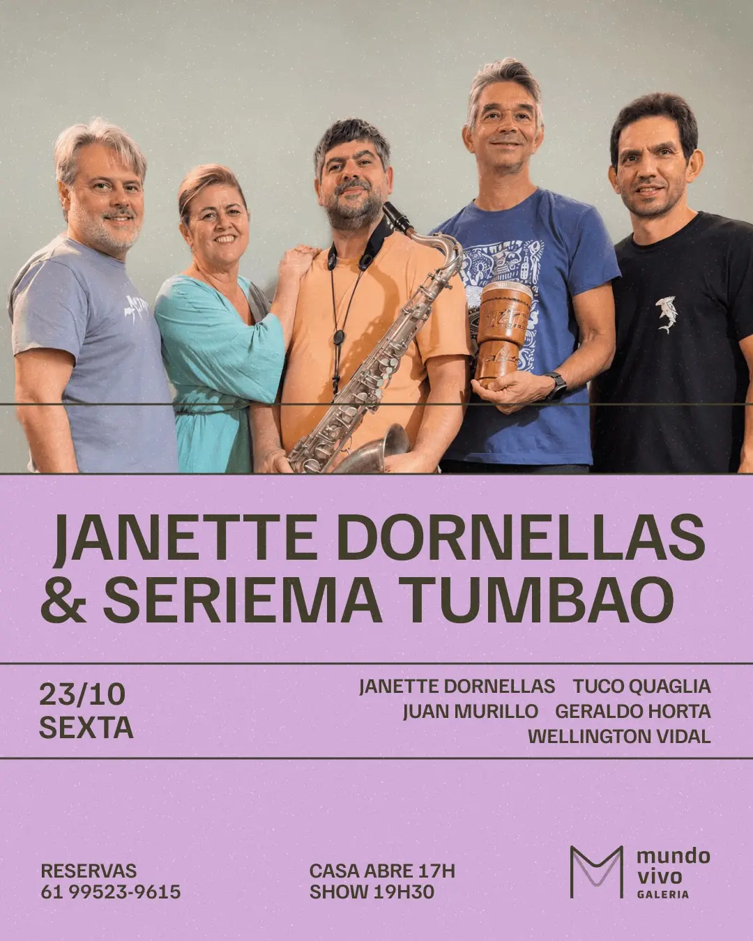 Flyer de Janette Dornellas e Seriema Tumbao
