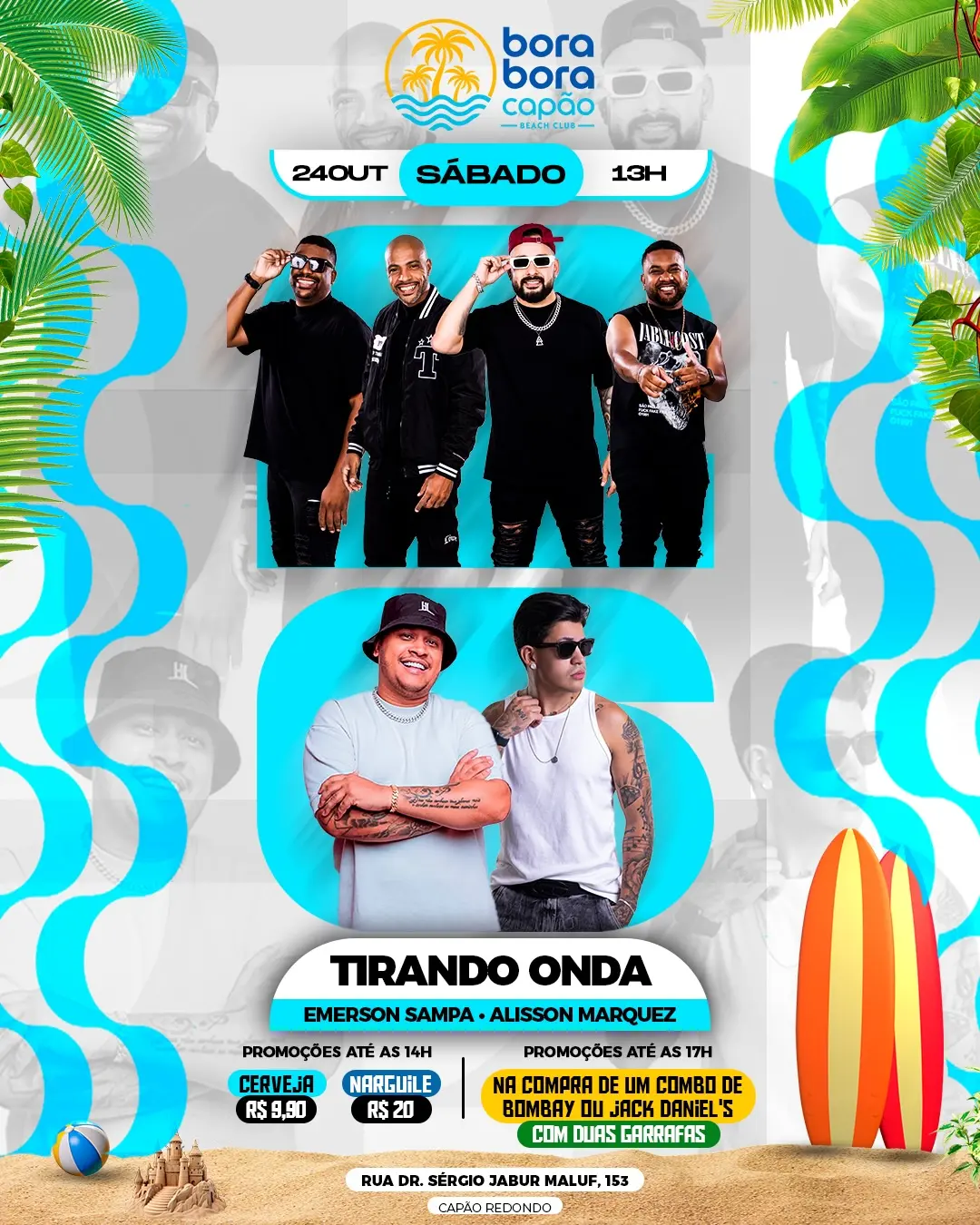 Flyer de Emerson Souza, Tirando Onda e Alisson Marquez