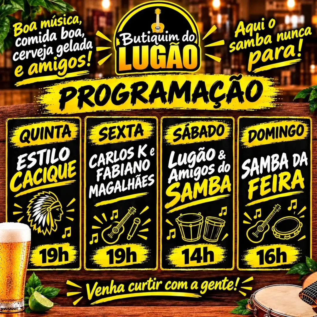 Flyer de Luciano Lugão, Samba da Feira e mais 3 artistas