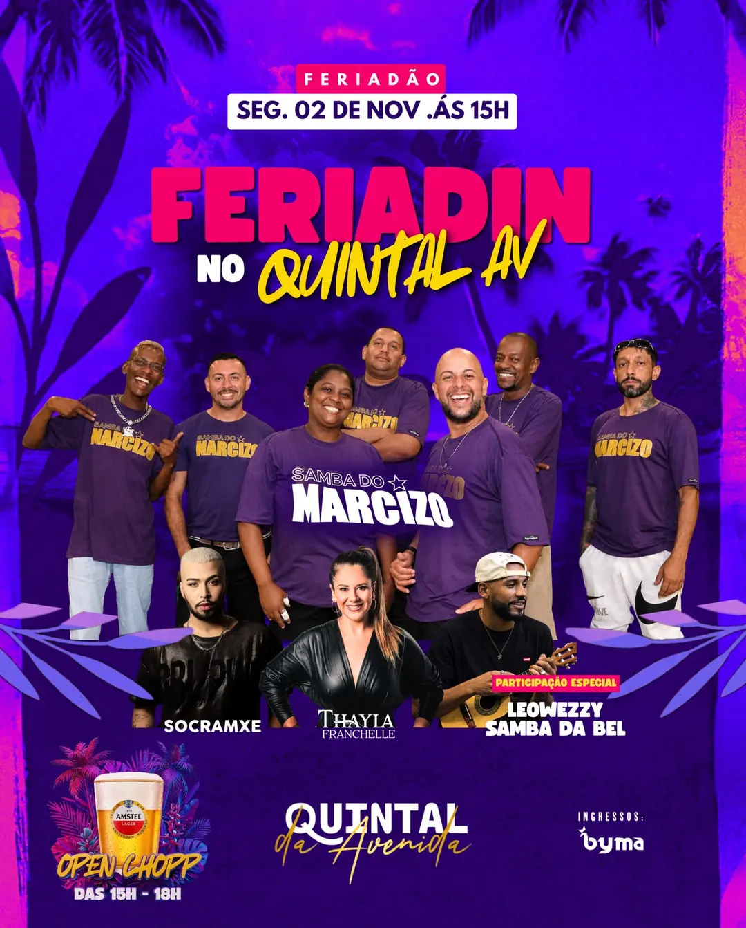 Flyer de Socramxe, Samba do Narcizo, Thayla e Léo Wezzy