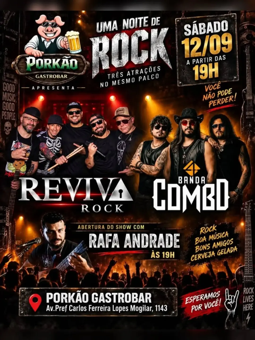 Flyer de Rafa Andrade, Reviva Rock, Banda Combo e Banda Reviva