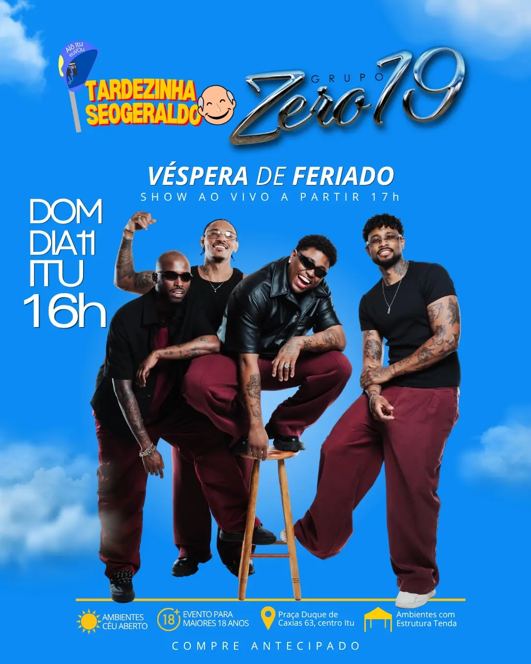 Flyer de Tiago Roveri, Rê Beccari, Billy Jow e Zero 19