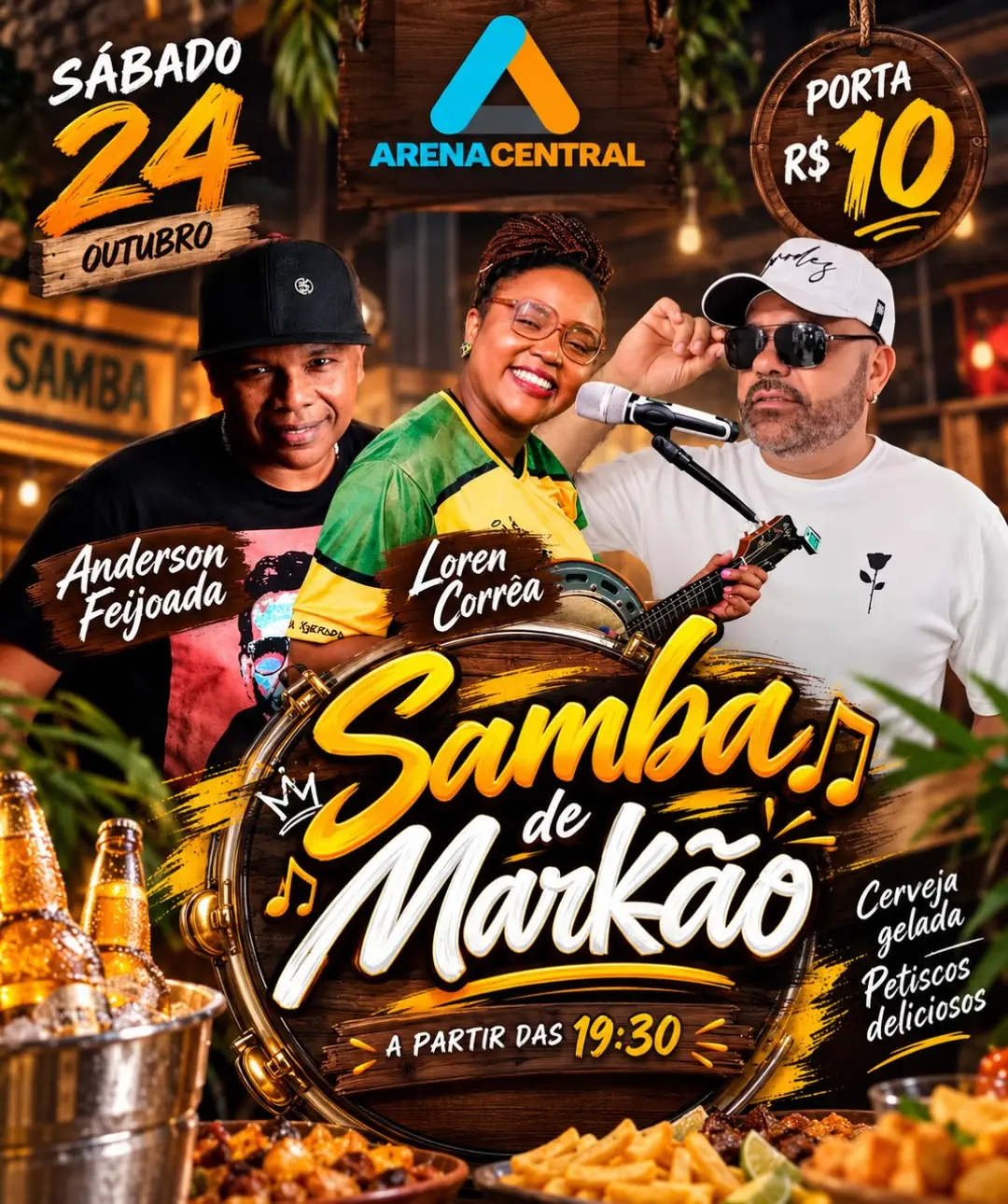 Flyer de Loren Correa, Samba De Markão e Anderson Feijoada