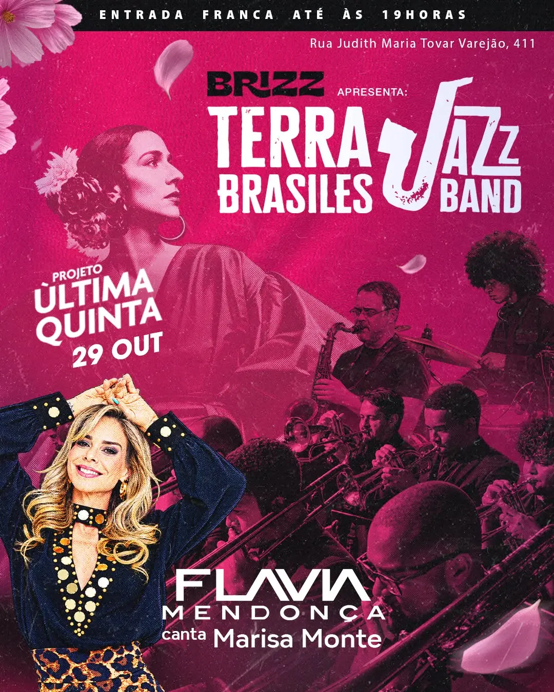 Flyer de Terra Brasil ES JazzBand e Flávia Mendonça