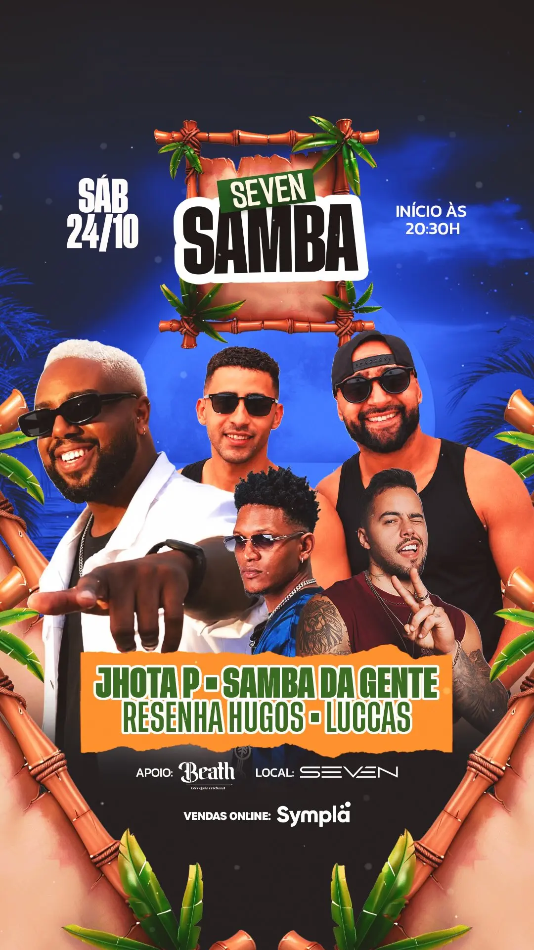 Flyer de Jhota P, Samba da Gente, Resenha Hugos e Luccas