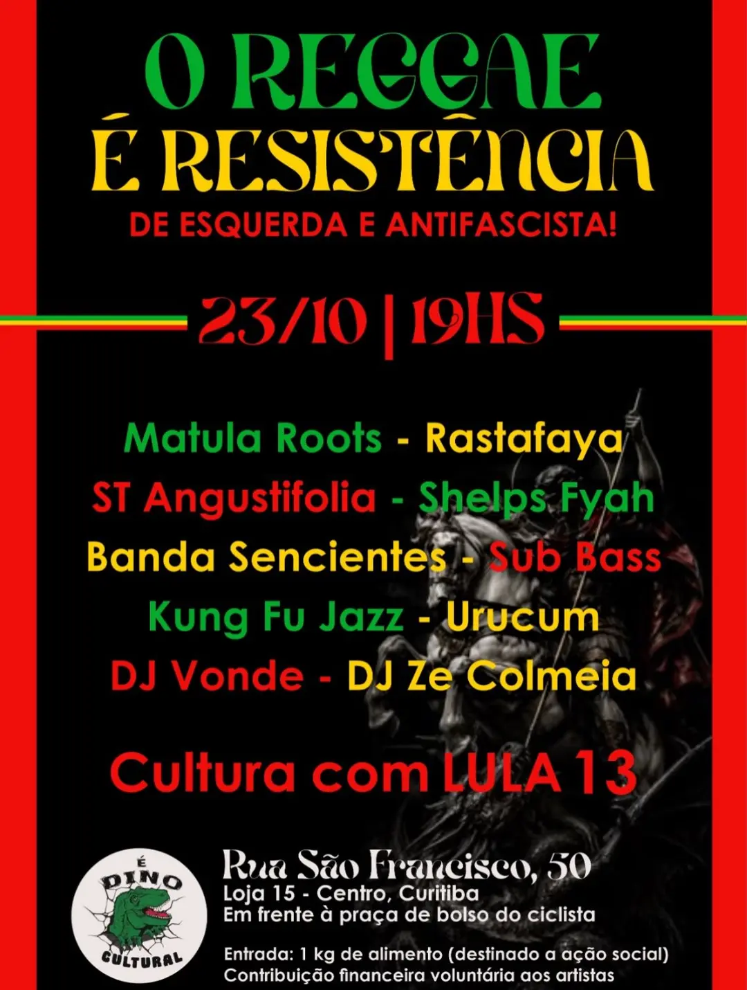 Flyer de Rastafaya, Matula Roots, Urucum e mais 4 artistas