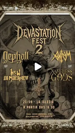 Flyer de New Democracy, Nameless Gods, Nephall e Antrvm