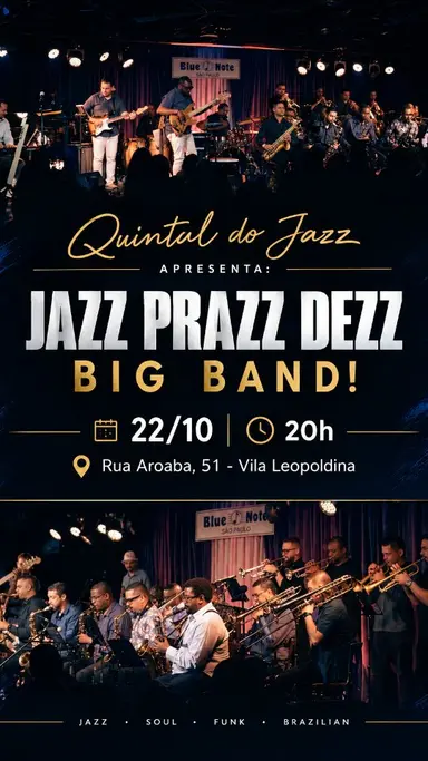 Flyer de Jazz Prazz Dezz, JP Bass e Jazz Prazz Dezz Big Band
