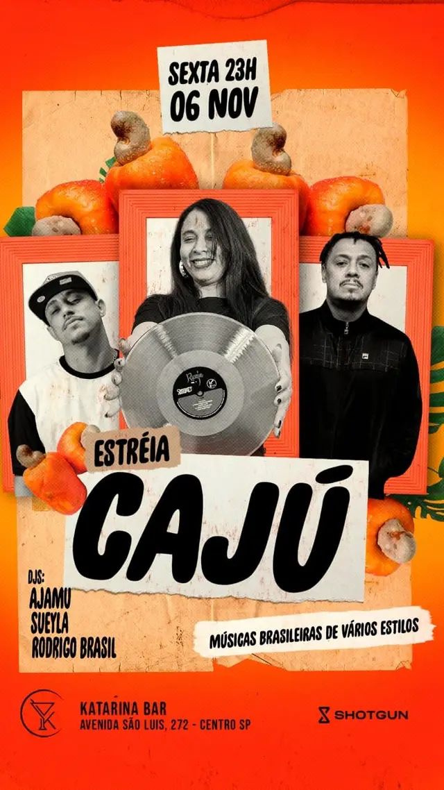 Flyer de DJ Ajamu, Sueyla e DJ RODRIGO BRASIL