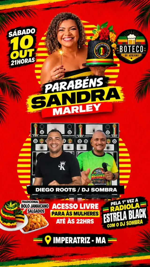Flyer de Sandra Marley, Diego Roots e Sombra