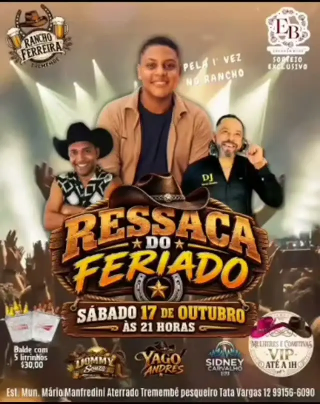 Flyer de Dommy Souza, Yago Andres e DJ Sidney Carvalho