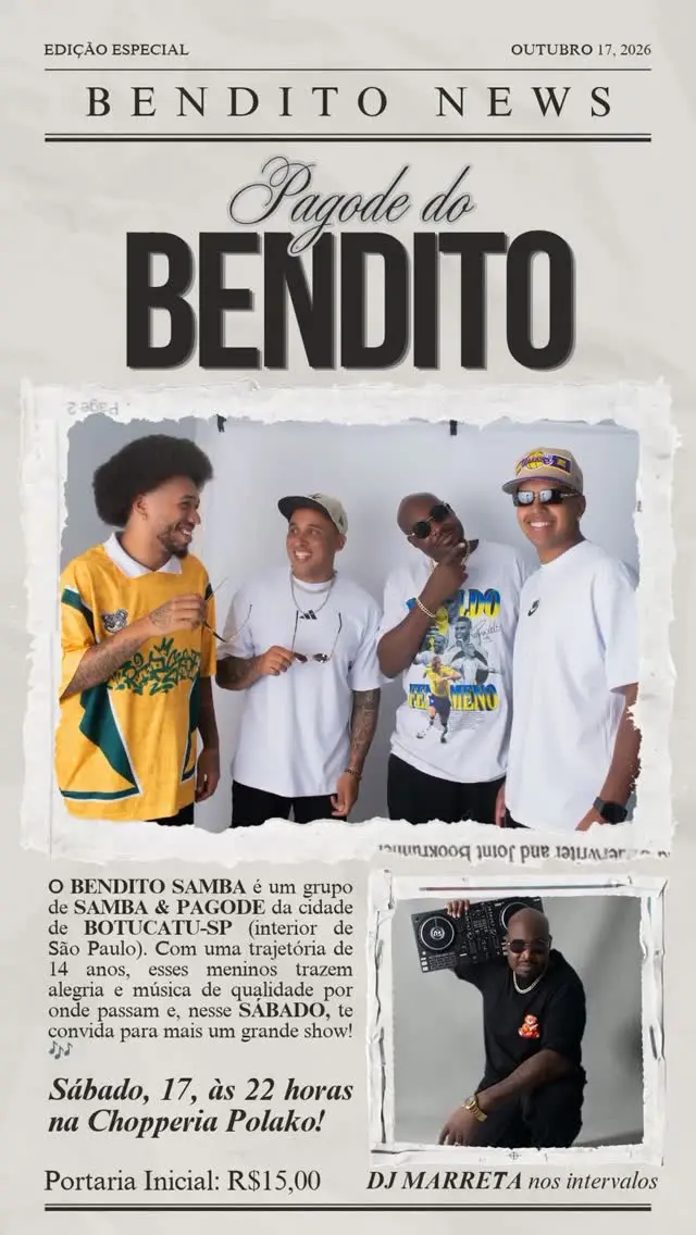 Flyer de Bendito Samba e DJMARRETA