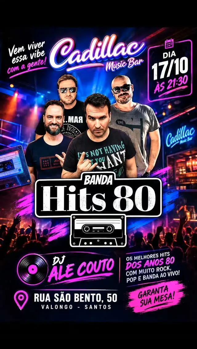 Flyer de Banda Hits80 e DJ Ale Couto