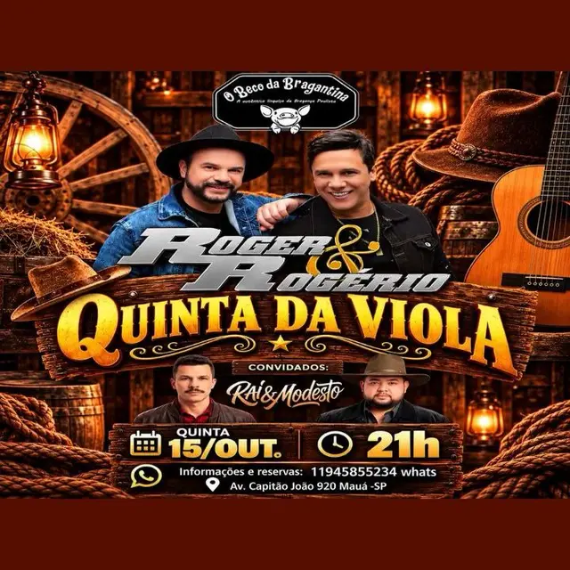 Flyer de Roger e Rogério, Raí & Modesto e Quinta da Viola