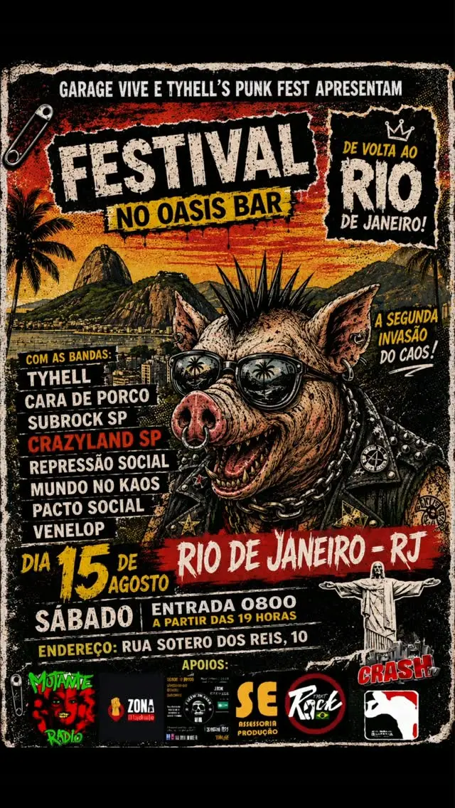 Flyer de Banda Crazyland, Venelop e mais 9 artistas