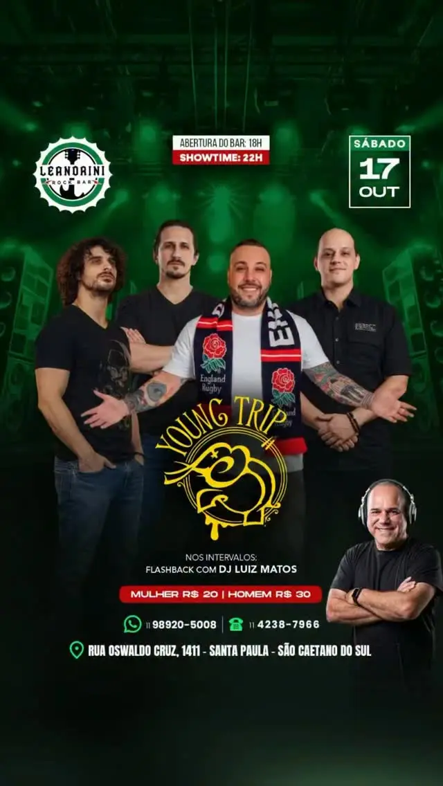 Flyer de Young Trip e DJ LUIZ MATOS