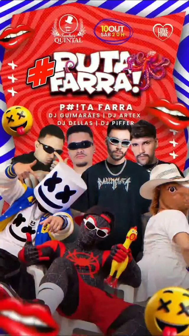 Flyer de O Rei das Bruxarias, Dellas DJ e mais 3 artistas