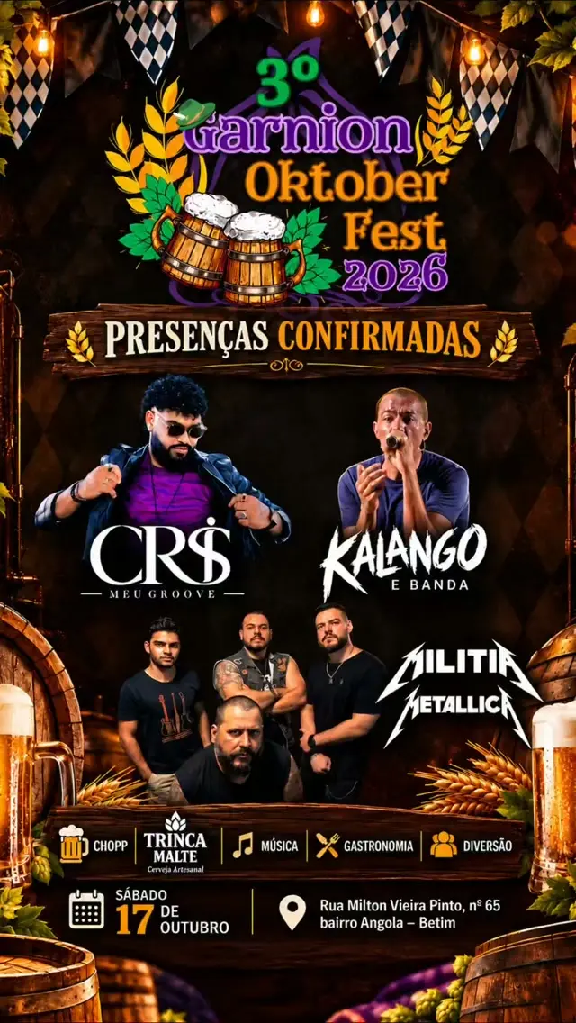 Flyer de CR$ Meu Groove, Kalango e Banda e Militia Metallica
