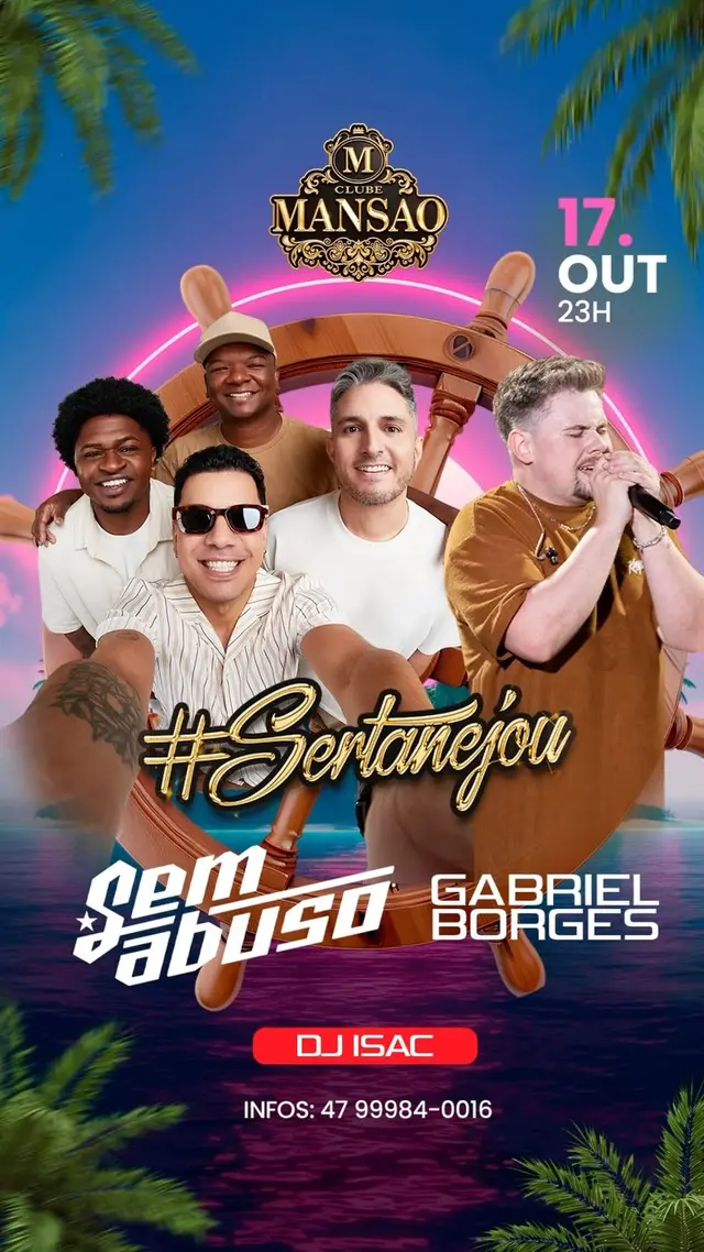 Flyer de Gabriel Borges, Grupo Sem Abuso e mais 2 artistas