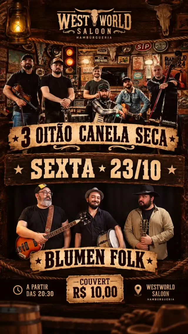 Flyer de Três Oitão Canela Seca e Blumen Folk