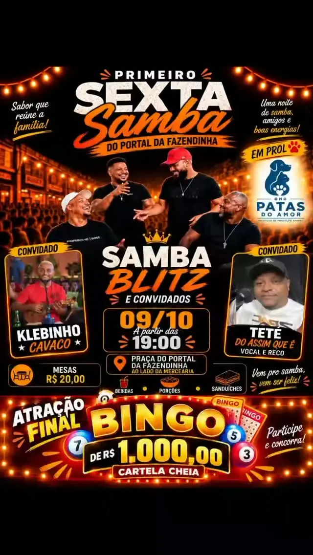 Flyer de Samba Blitz, Klebinho Cavaco e Tetê do Assim que É