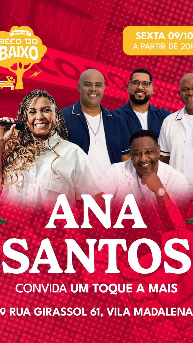 Flyer de Ana Santos e Grupo Um Toque a Mais