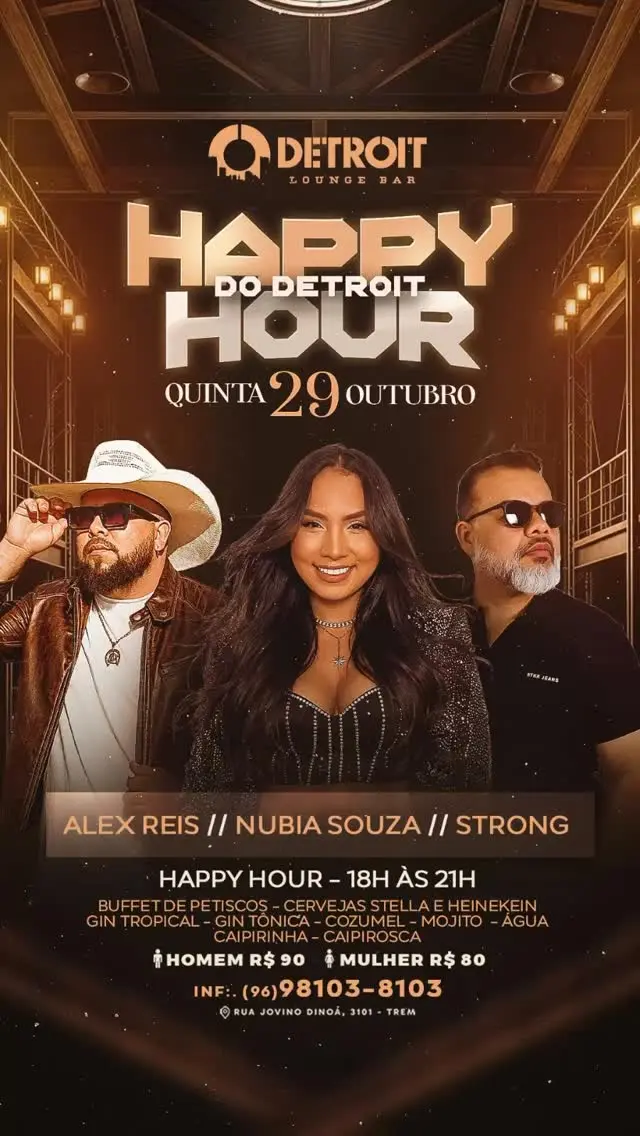 Flyer de Alex Reis, Núbia Souza e DJ STRONG