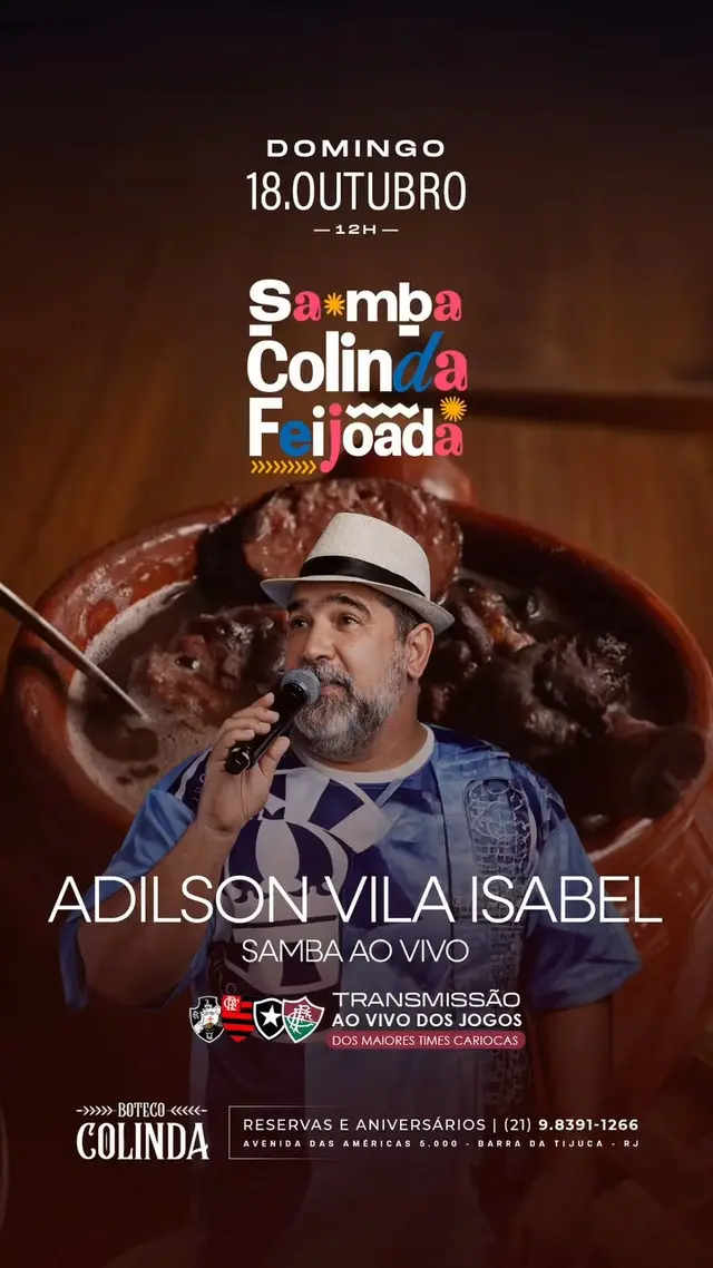 Flyer de Adilson da Vila (Velha Guarda Musical de Vila Isabel) e mais 2 artistas