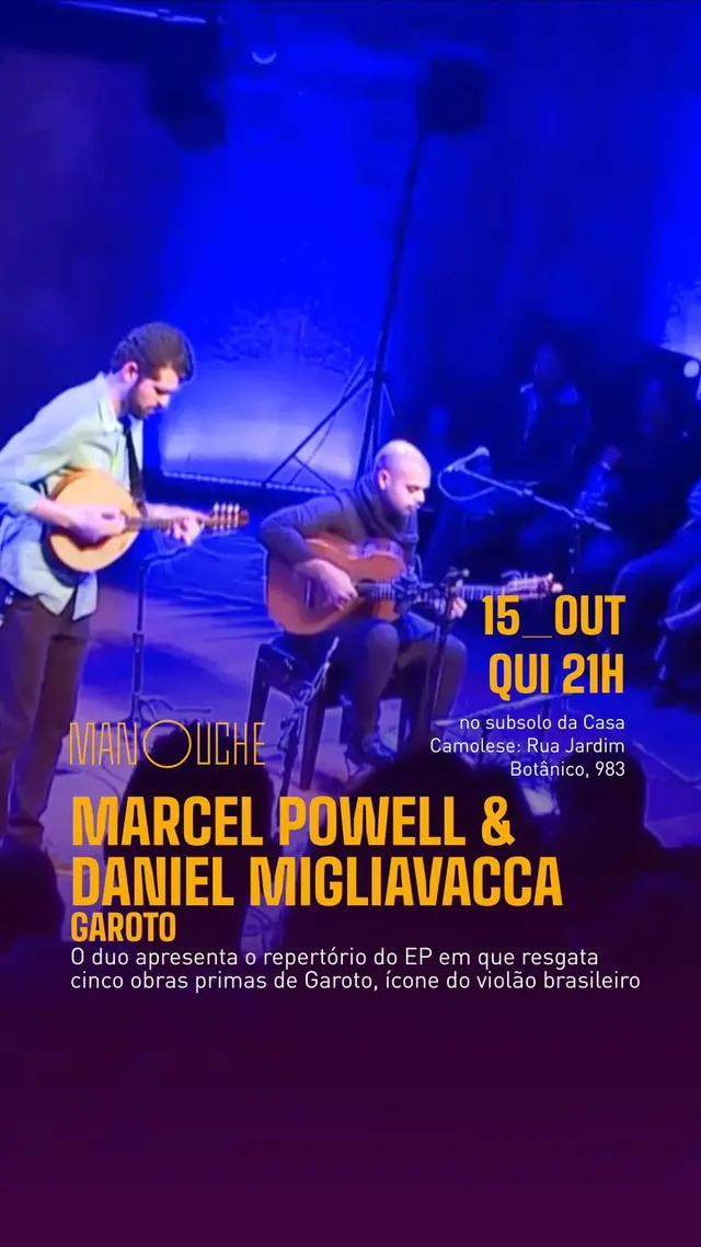 Flyer de Daniel Migliavacca, Marcel Powell e Garoto